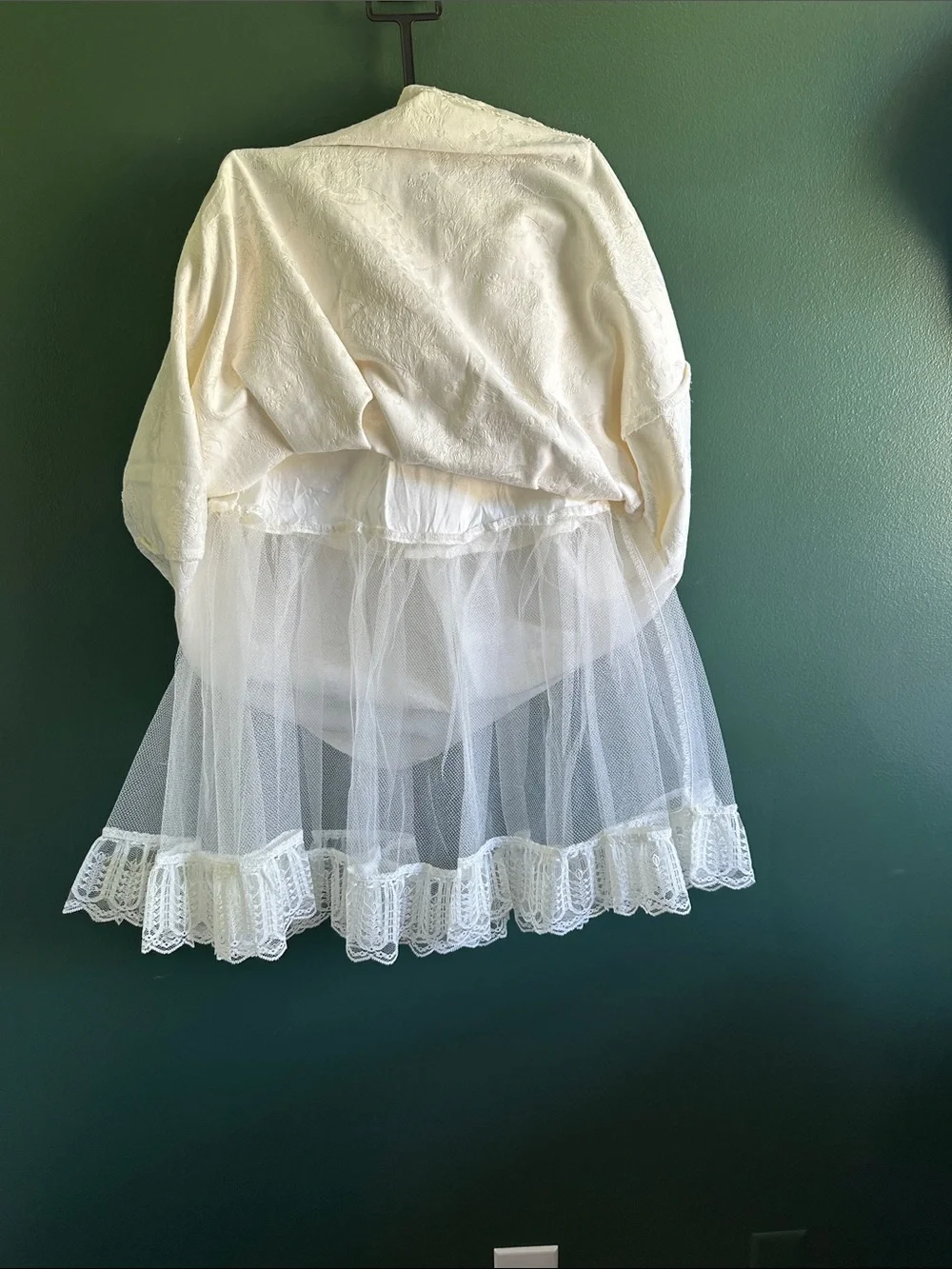 Vintage Jessica McClintock Girls Floral Brocade Skirt with Lace Hem 14